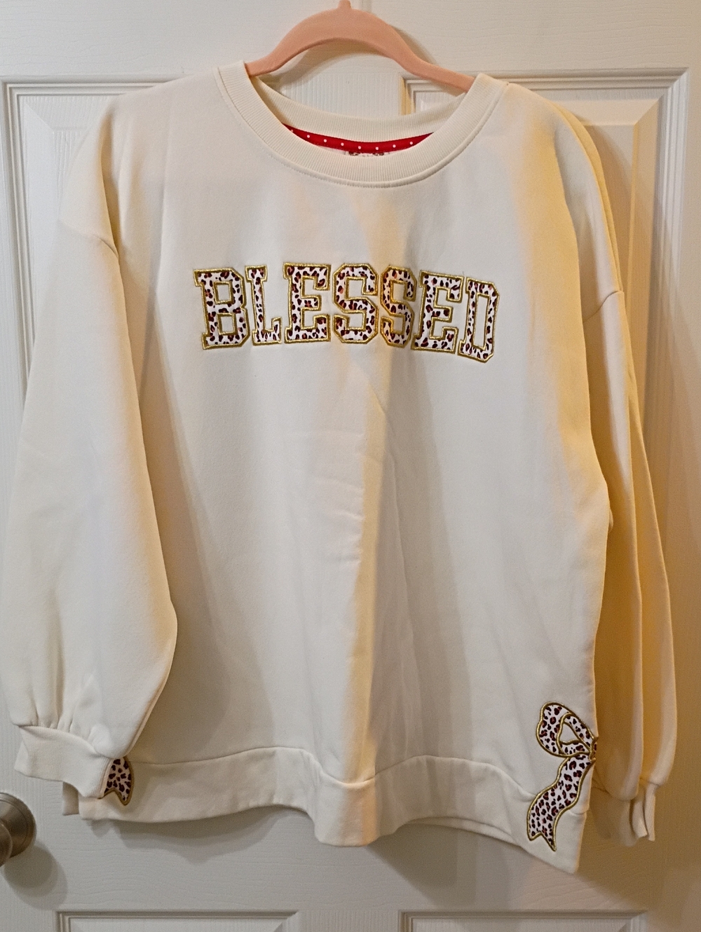 Joules Cream "Blessed" Leopard Appliqué Sweatshirt